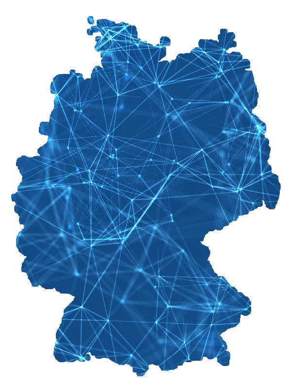 Deutschlandkarte mit den Gebieten, in denen Glasfaser verlegt wird